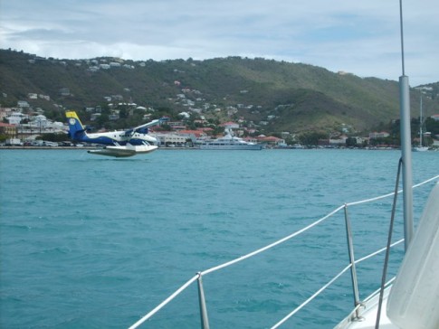 Anchored in Charlotte Amalie Harbour right next to the runway for the Sea Planes